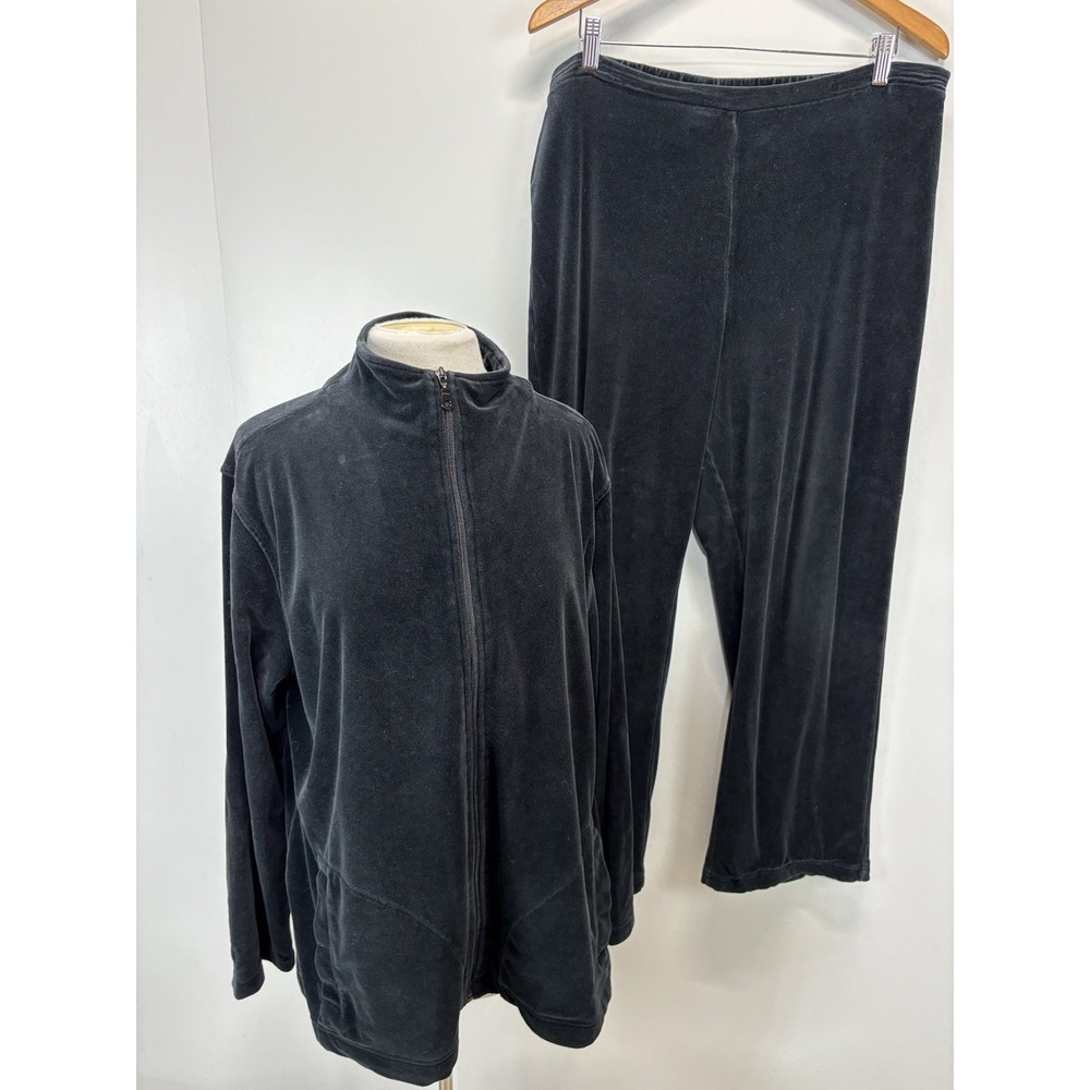 Vtg Chico's Design 2 Pc Velour Track Set Outfit Sz 3 US X-Large Black Zip Jacket